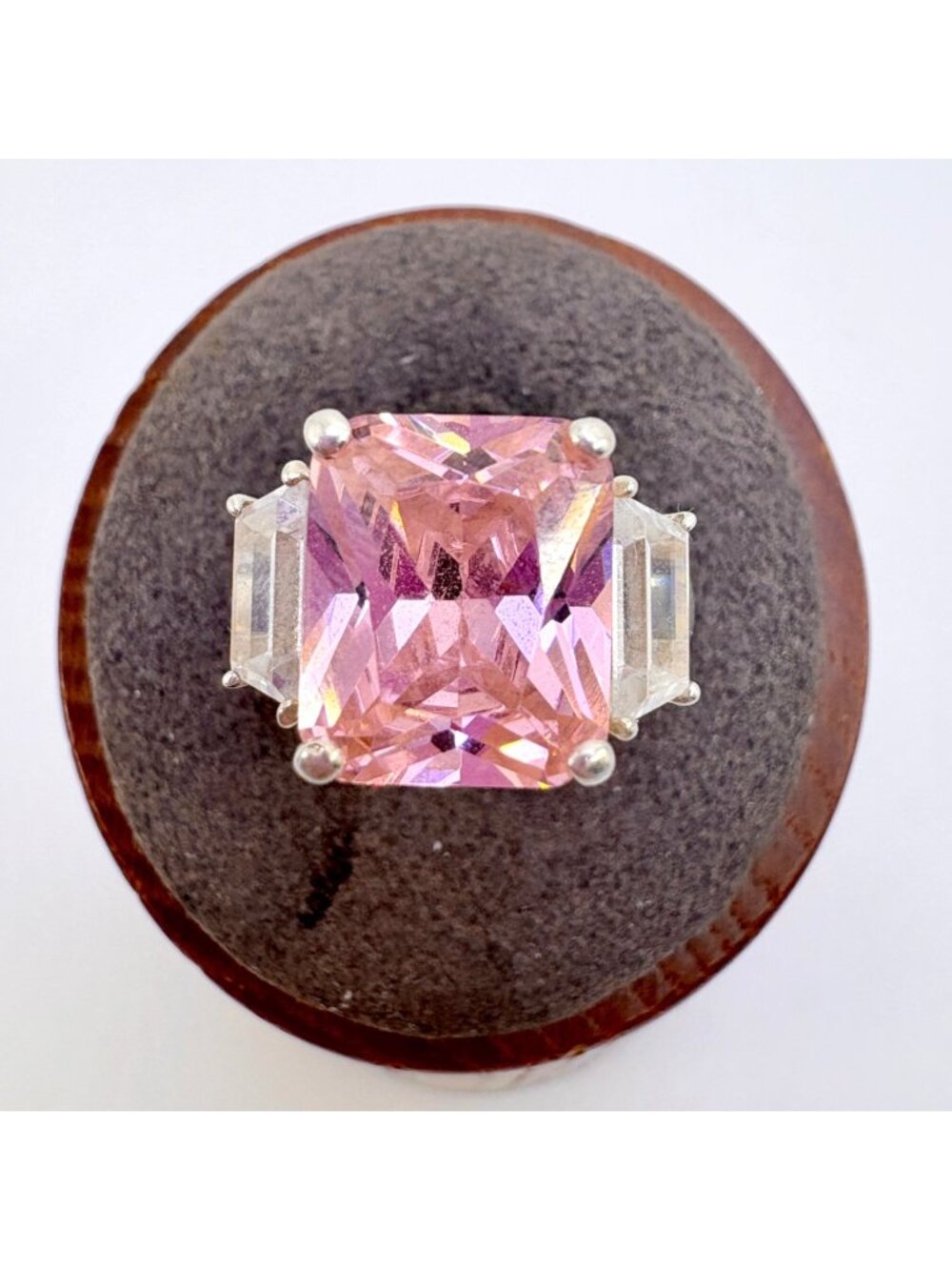 Pink & White Cubic Zirconia Statement Ring Sterling Silver 925 Size 6